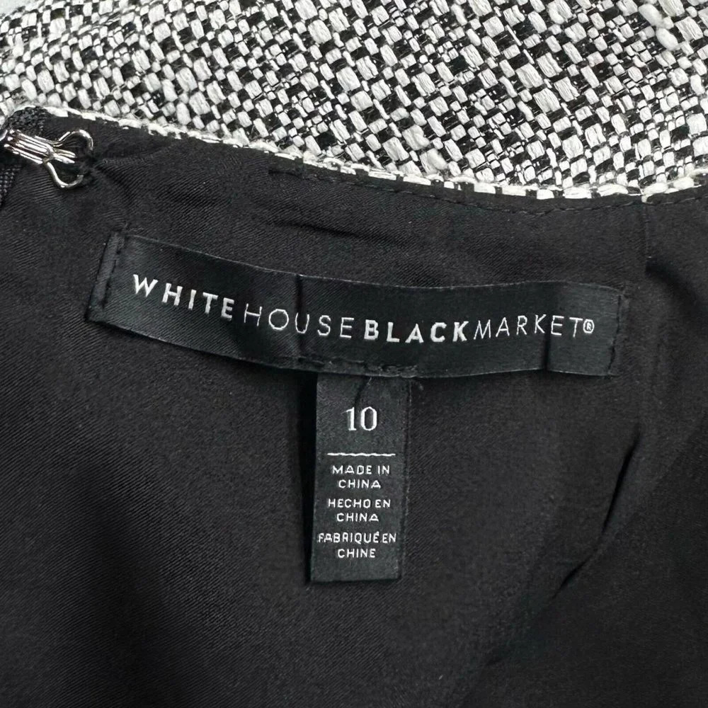 White House Black Market Skirt Sz 10 Tweed Pencil Mini Cotton Blend Black/White - Picture 4 of 6